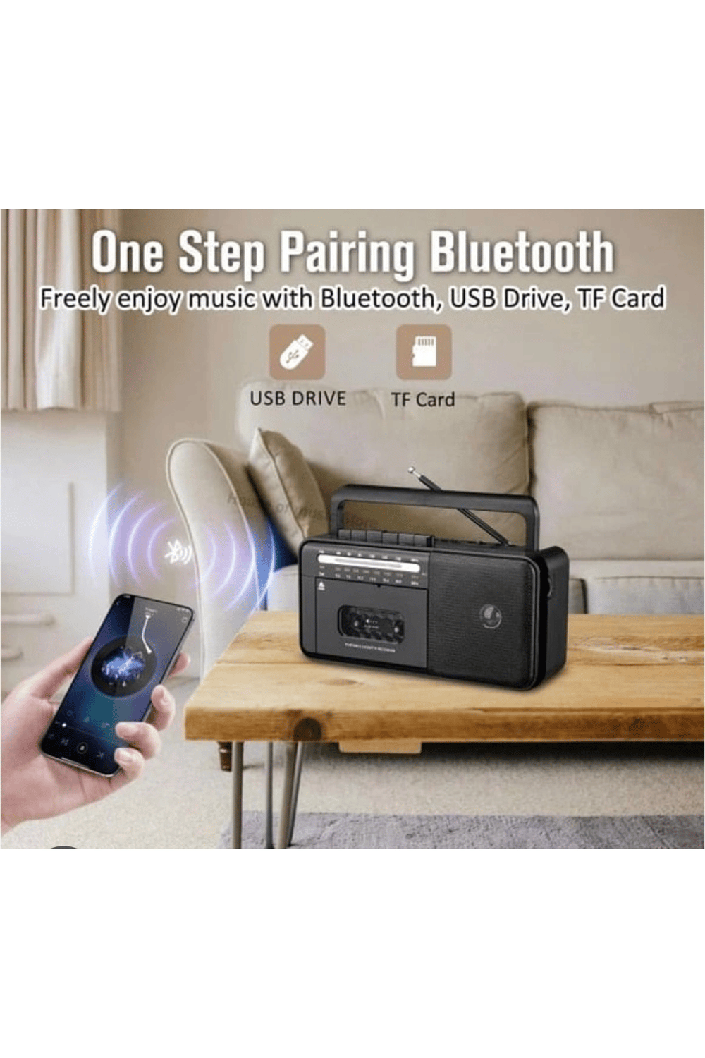 Taşınabilir nostaljik radyo kaset çalar FM radyo USB MP3 çalar Bluetooth hoparlör gri