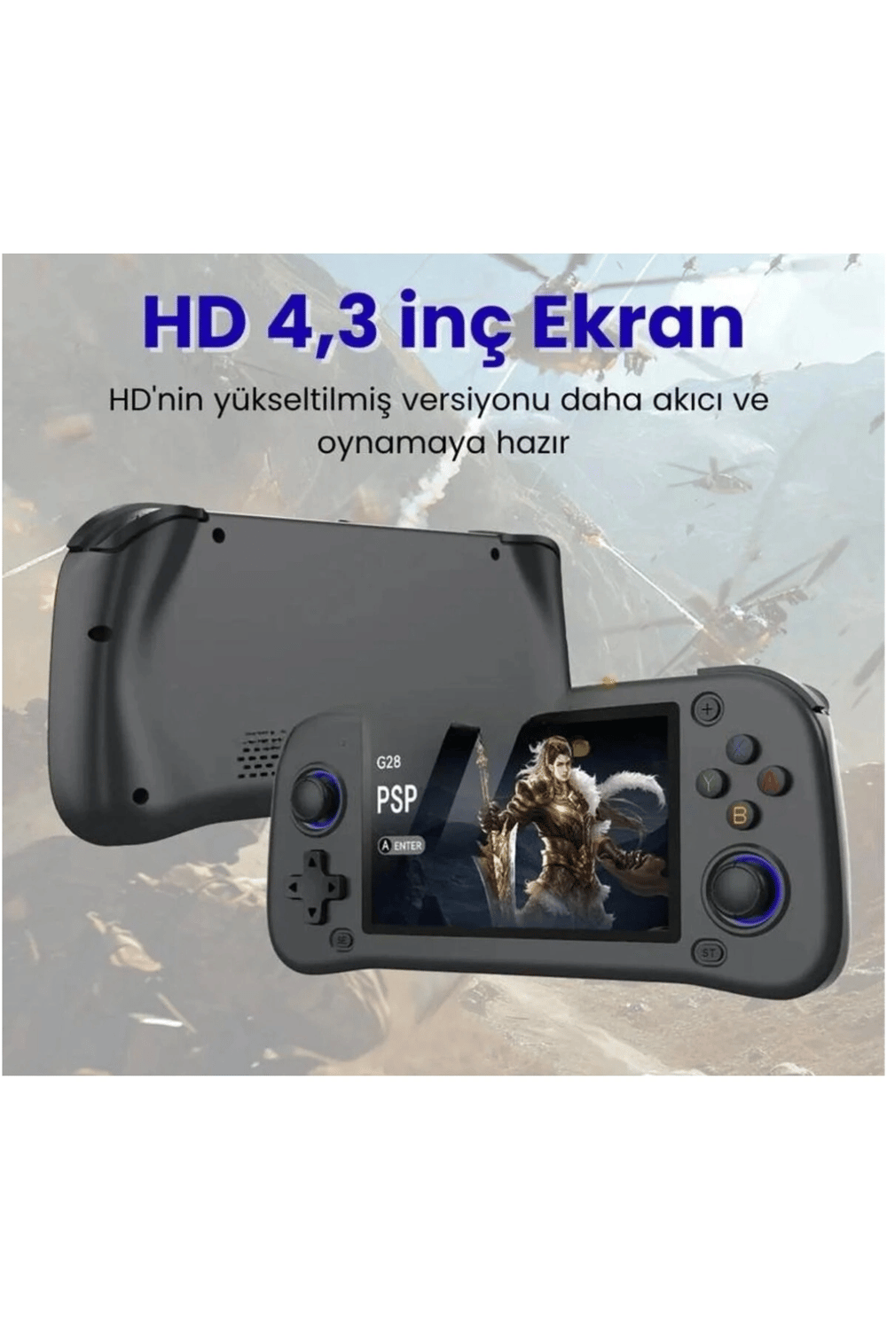 Taşınabilir oyun konsolu 4.3 inç HD ekran siyah 64GB depolama 4GB RAM Bluetooth yok