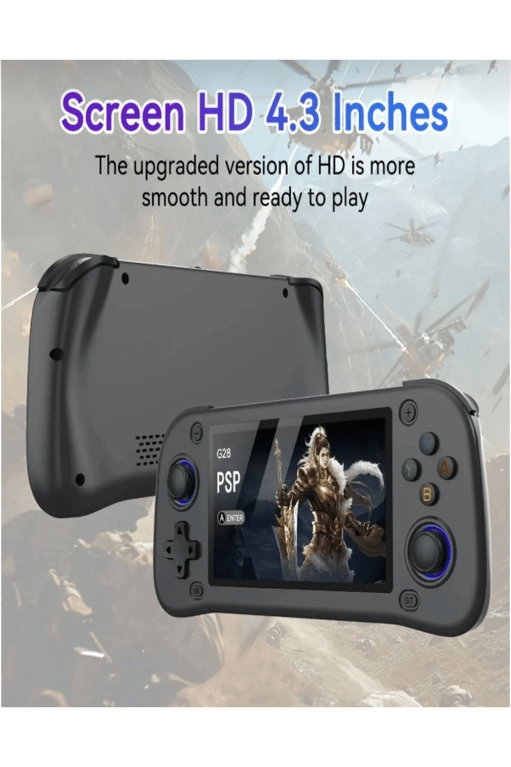 Taşınabilir oyun konsolu 4.3 inç HD ekran siyah 64GB depolama 4GB RAM Bluetooth yok