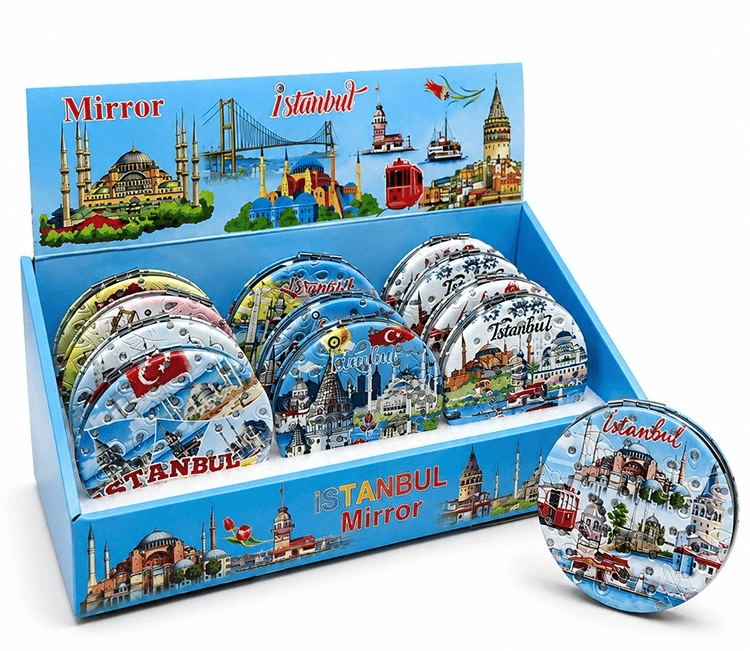 Taşlı İstanbul Temalı İnce El Aynası Alk5819