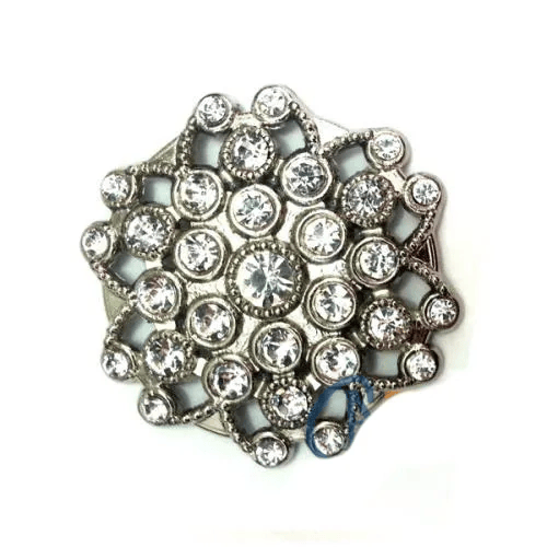 Taşlı Yuvarlak Broş, Sandık Süsü 4,5 Cm - Nikel, 10 Adet