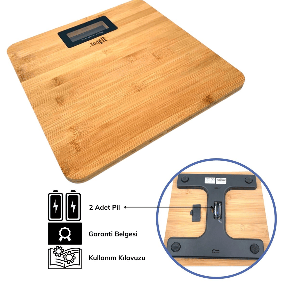 Techfit Bambu Banyo Baskülü Yüksek Hassasiyetli Darbelere Dijital Dayanıklı Terazi Tf 1065 Max 180kg Bx40