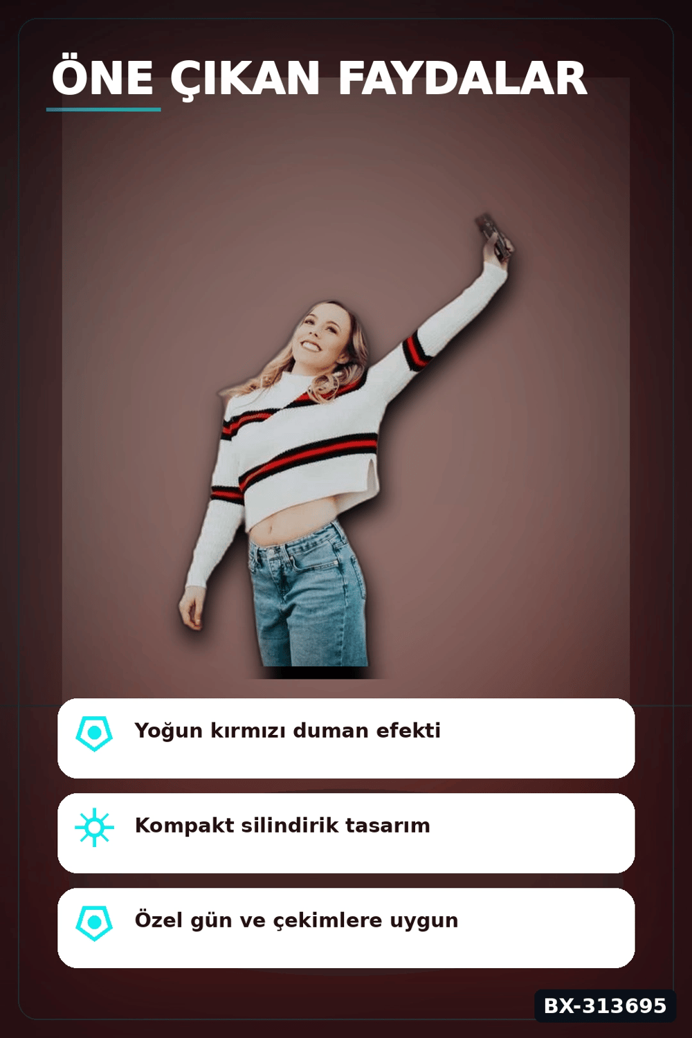 Tek Kullanımlık 35 Saniye Kırmızı Duman Bombası 1 Adet Parti Fotoğraf Aksesuarı BX-313695