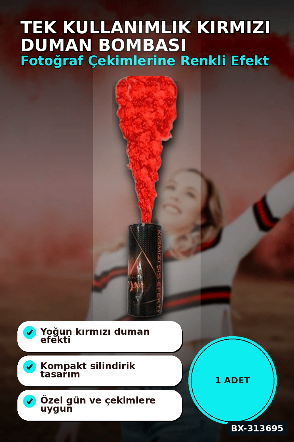 Tek Kullanımlık 35 Saniye Kırmızı Duman Bombası 1 Adet Parti Fotoğraf Aksesuarı BX-313695