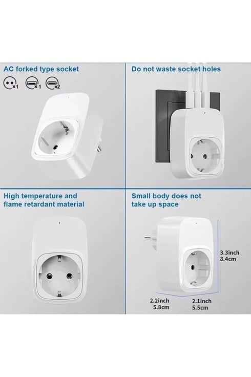 Tekli Yüksek Voltaj Korumalı Duvar Prizi 2x Type-c 1x Usb Çıkışlı Priz Grup Priz Çoğaltıcı Beyaz