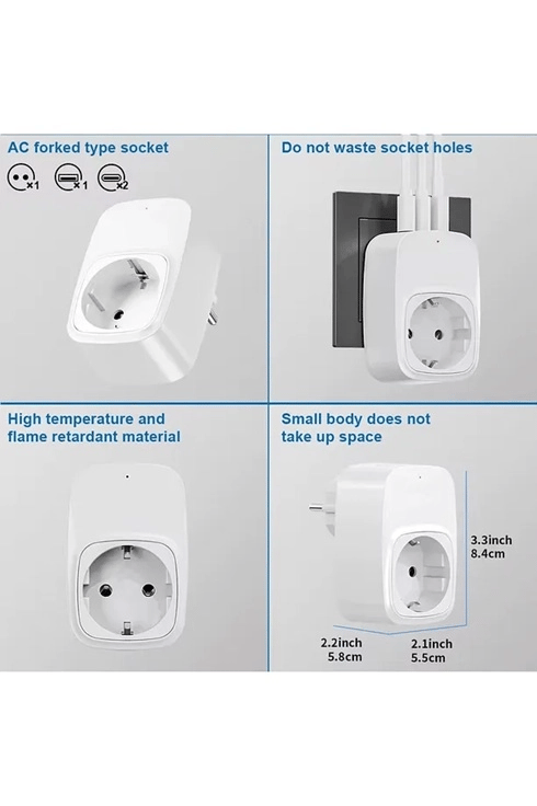 Tekli Yüksek Voltaj Korumalı Duvar Prizi 2x Type-c 1x Usb Çıkışlı Priz Grup Priz Çoğaltıcı Siyah