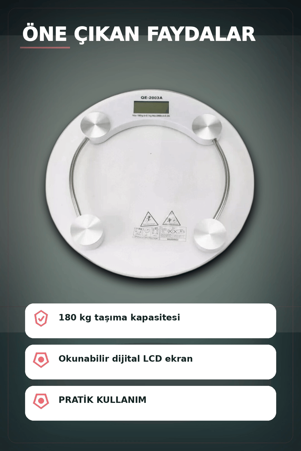 Temperli Cam 180 Kg Kapasiteli Dokunmatik Baskül - Şeffaf Dijital Tartı, Ev Kullanımı BX-313434