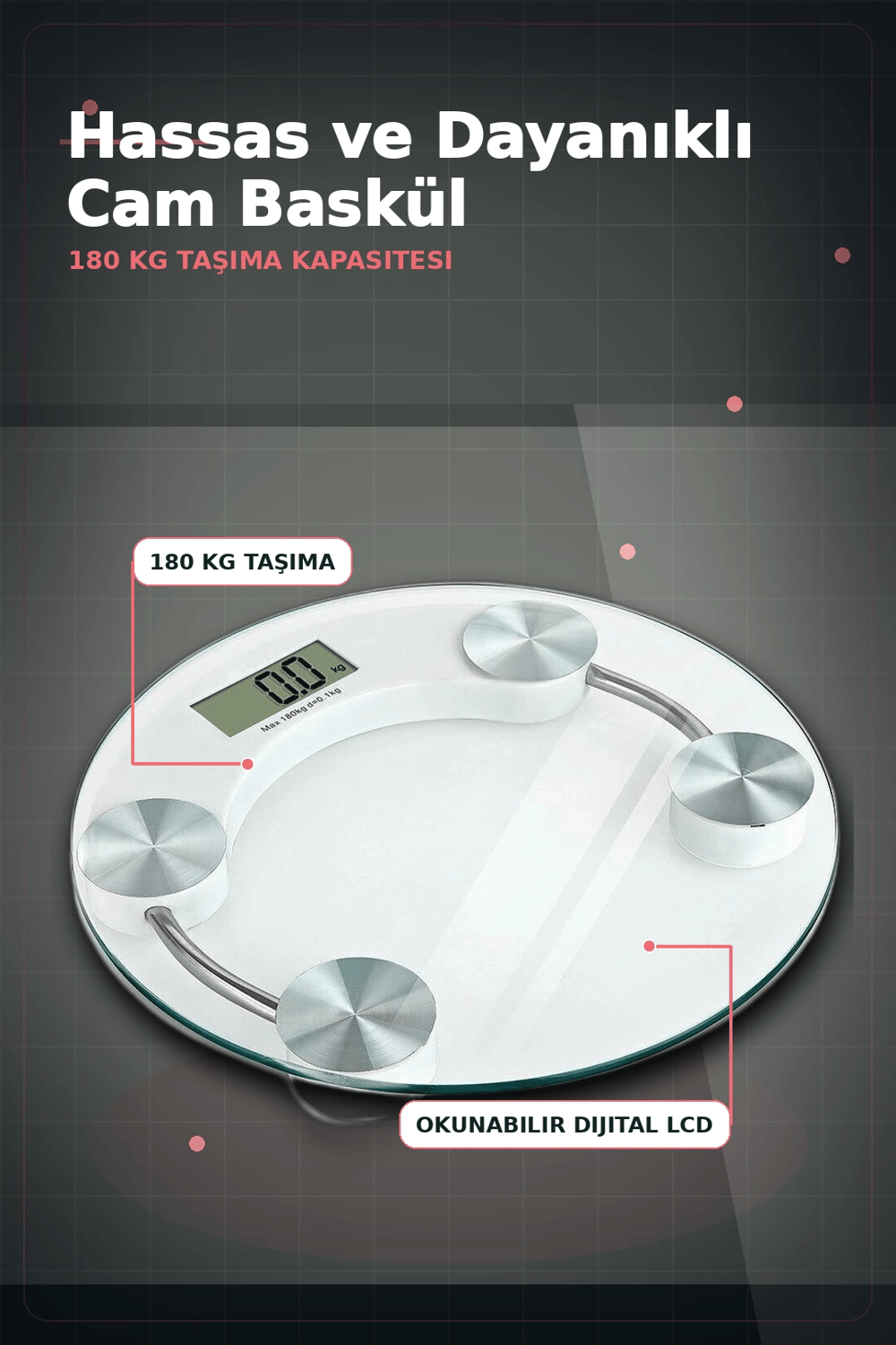 Temperli Cam 180 Kg Kapasiteli Dokunmatik Baskül - Şeffaf Dijital Tartı, Ev Kullanımı BX-313434