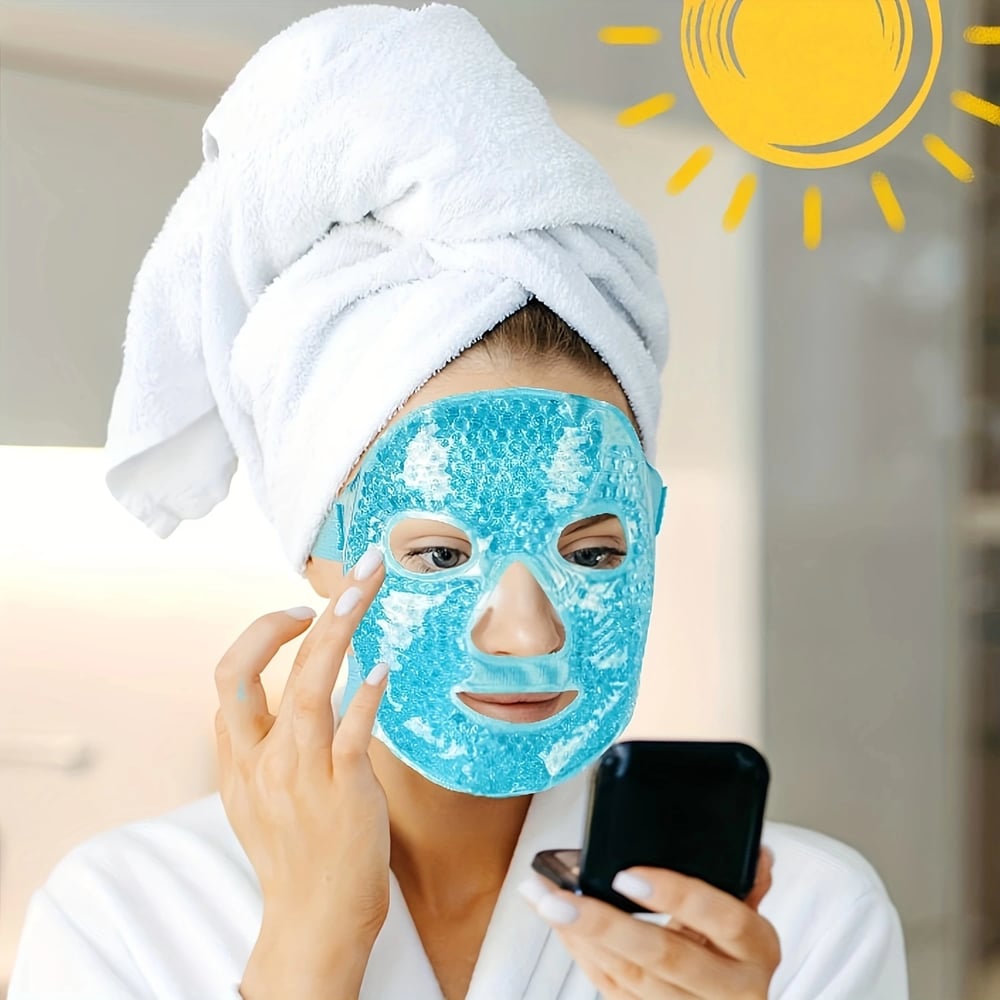 Terapi Jel Yüz Maskesi Soğuk Ve Sıcak Boncuklu Ayarlanabilir Maske (Mavi)