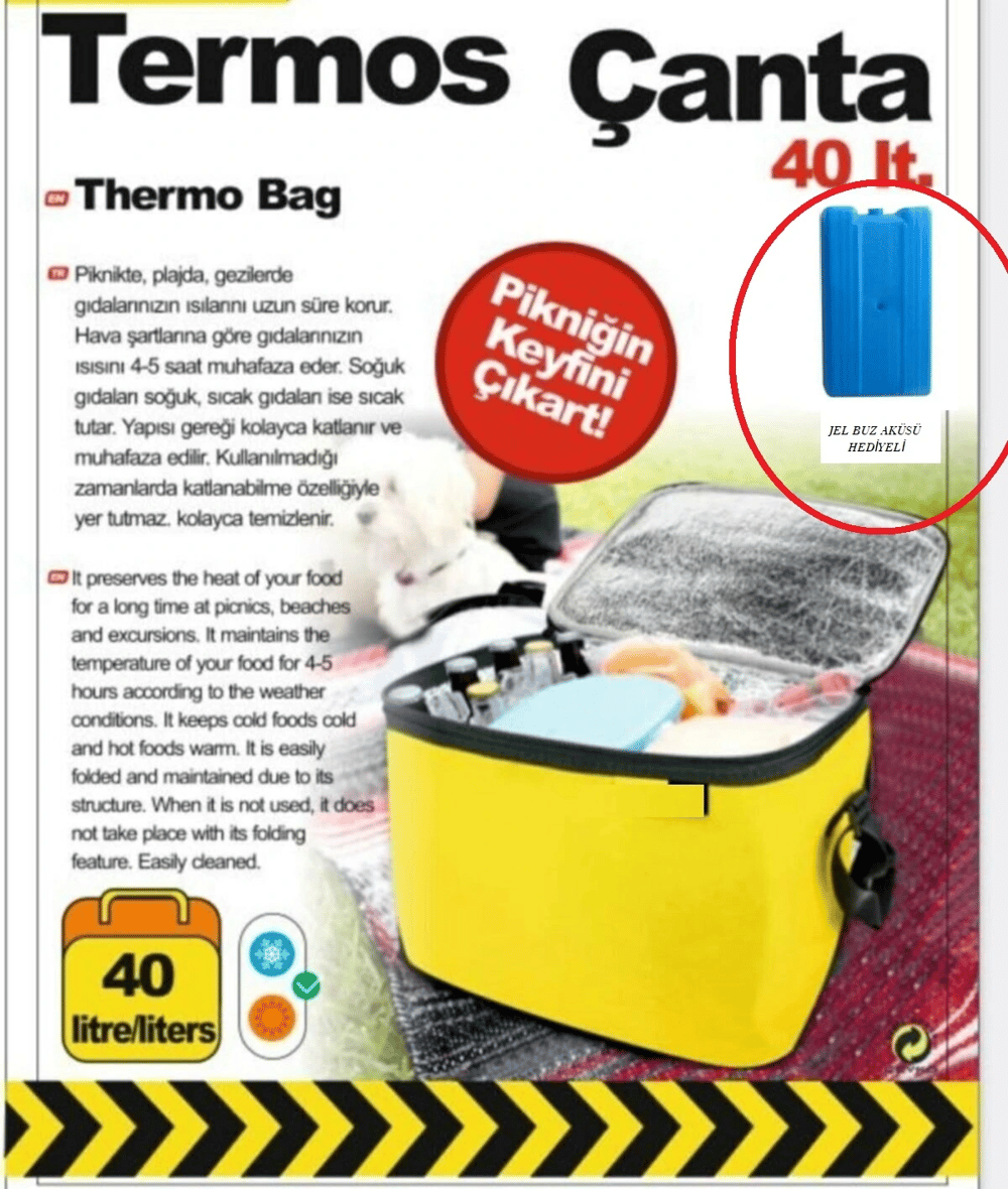 Termos Çanta - Piknik Çantası Buz Aküsü Hediyeli 40lt