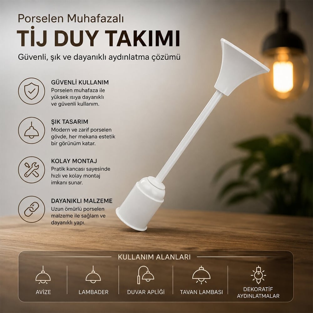 Tij Duy Takımı - E27 Uyumlu - Porselen Muhafazalı