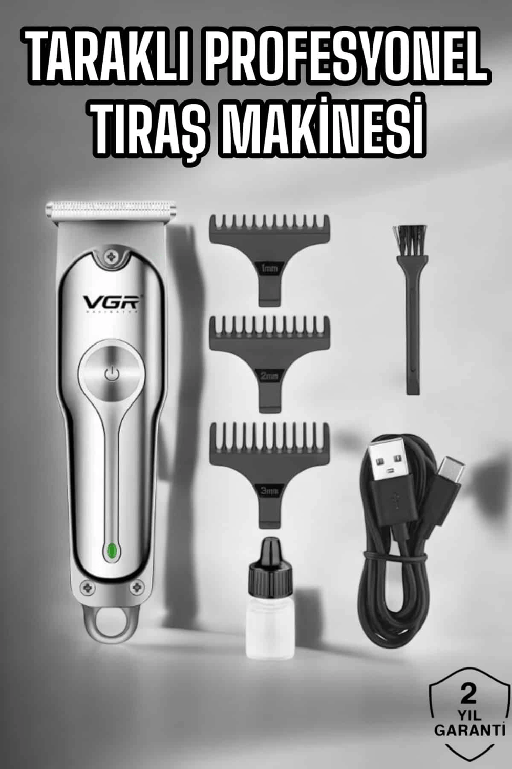 3 Başlıklı Şarjlı Tıraş Makinesi 14cm Paslanmaz Çelik Taraklı Ense Sakal Saç İçin BX-313692