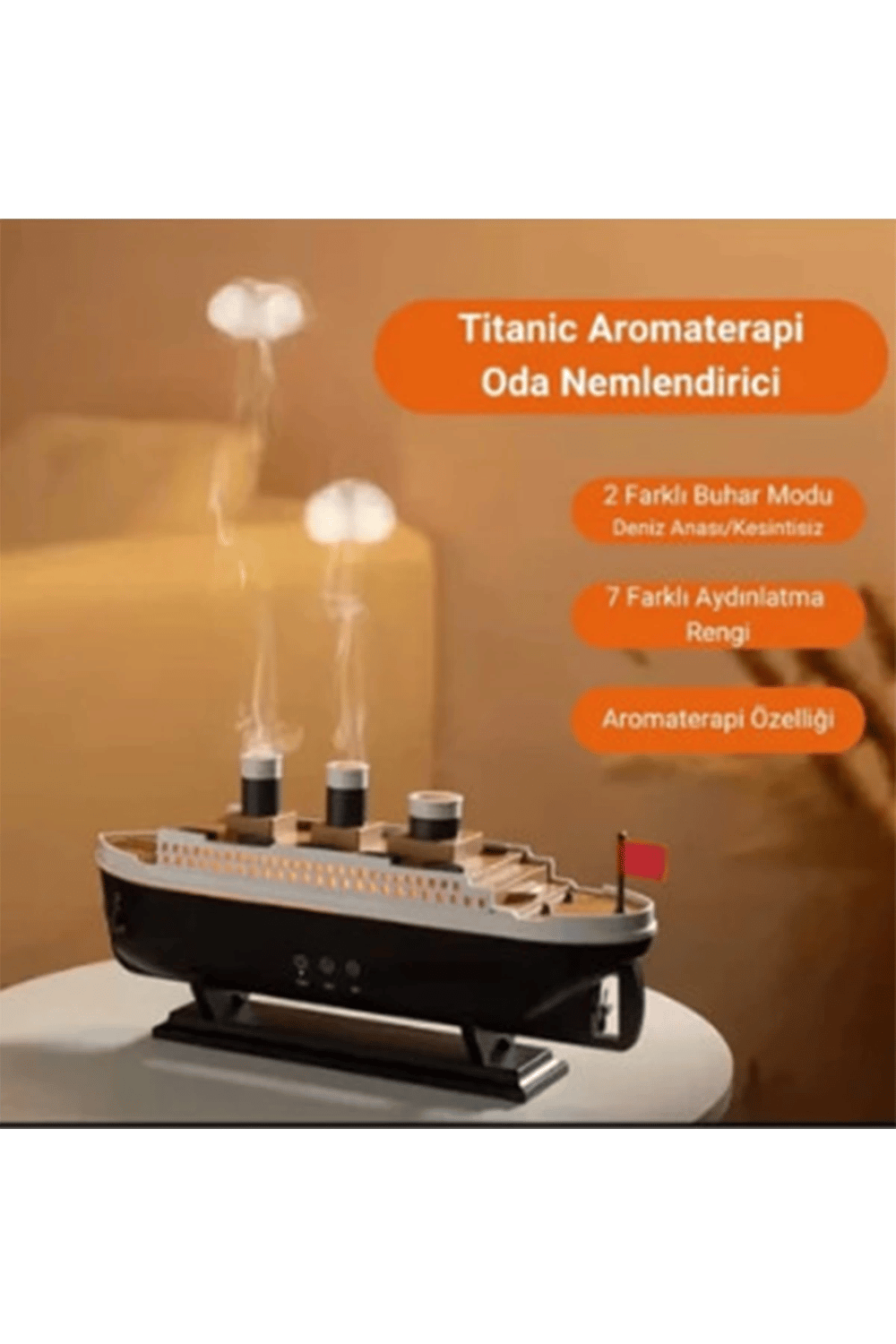 Titanic Gemi Hava Nemlendirici Işıklı Fonksiyonlu Buhar Makinesi Kumandalı