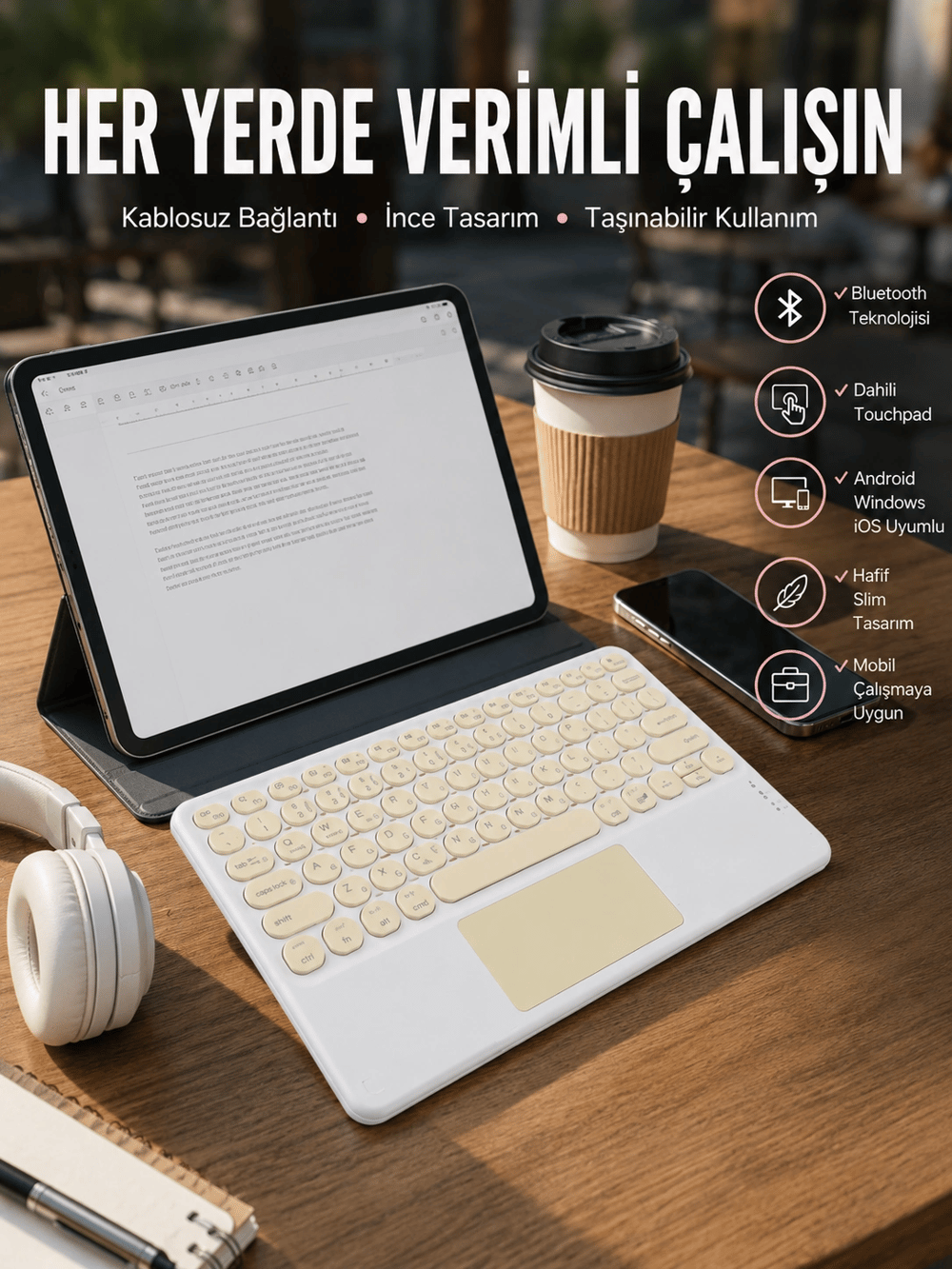 Touchpad Uyumlu Bluetooth Klavye Slim Kablosuz Wifi Q Klavye