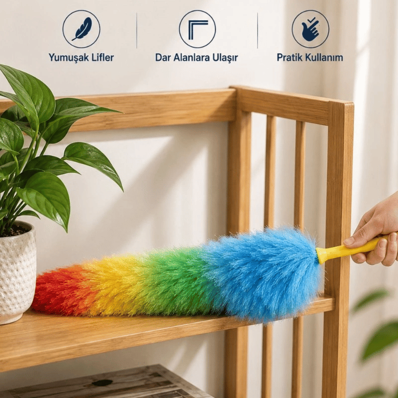 Yumuşak Lifli Peluş Toz Alma Fırçası - Renkli Püsküllü 1 Adet Ev Temizlik Aparatı BX-313585
