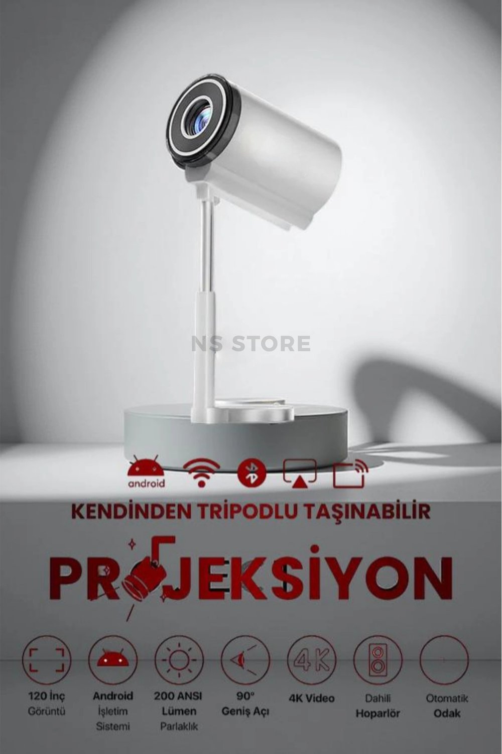 Tripotlu, WiFi ve HDMI Bağlantılı Taşınabilir HD Çözünürlüklü LED Projektör Cihazı