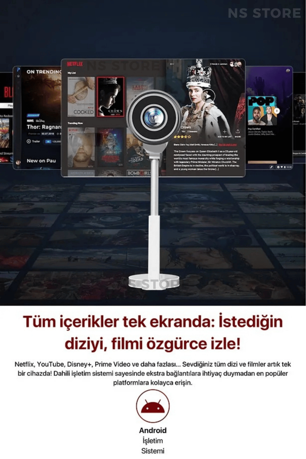 Tripotlu, WiFi ve HDMI Bağlantılı Taşınabilir HD Çözünürlüklü LED Projektör Cihazı