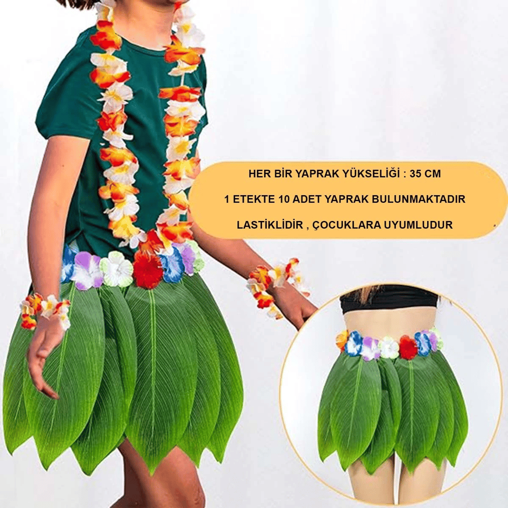 Tropikal Esintili Hawaii Yapraklı Parti Eteği Çocuk Boy