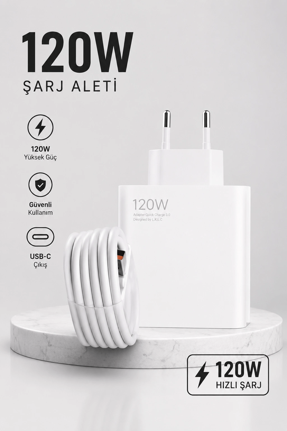 Turbo Hızlı Şarj Destekli 120W USB-C Şarj Seti