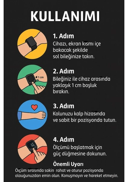 Türkçe Konuşan Şarjlı Bilekten Dijital Tansiyon ve Nabız Ölçüm Cihazı LCD Ekranlı