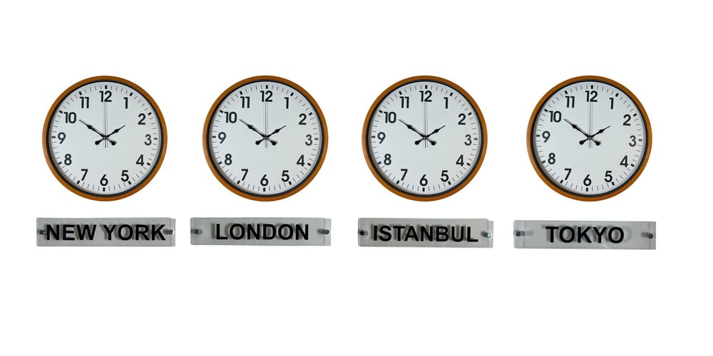 Turuncu 36 Cm Dünya Saatleri 4’lü Tabelalı Set