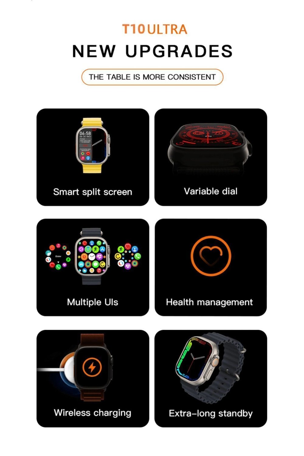 Turuncu Kordonlu Siyah Kasa Akıllı Saat, Nabız ve Uyku Takibi Özellikli, iOS ve Android Uyumlu