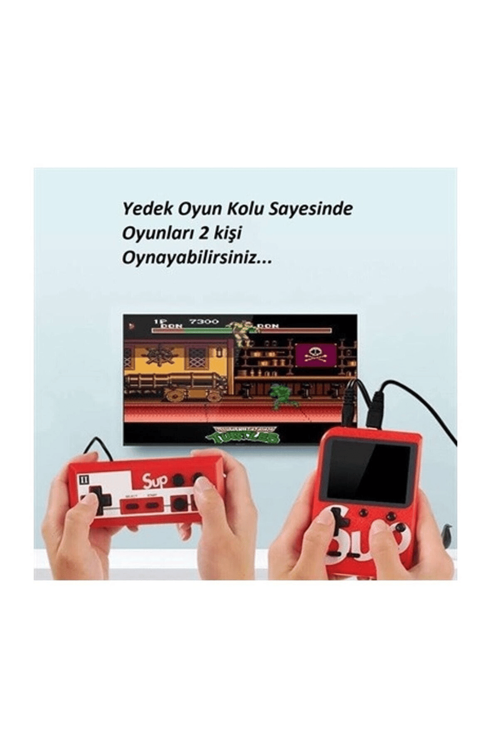 Tvye bağlanabilen iki oyunculu retro oyun konsolu 400 oyunlu kırmızı renk bluetooth yok