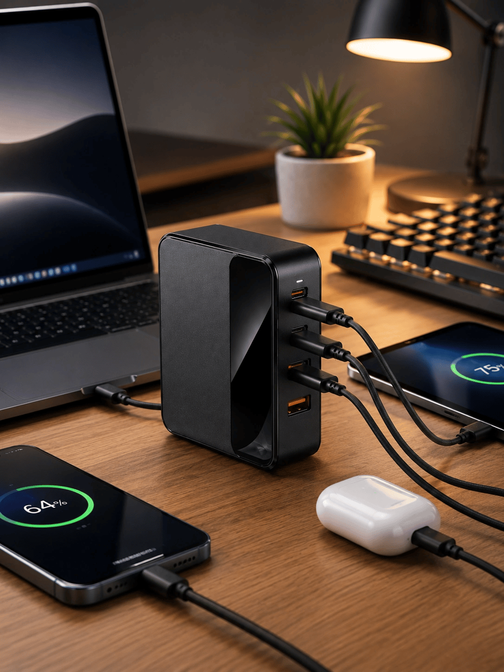 USB-A ve USB-C Girişli Çoklu Şarj Cihazı