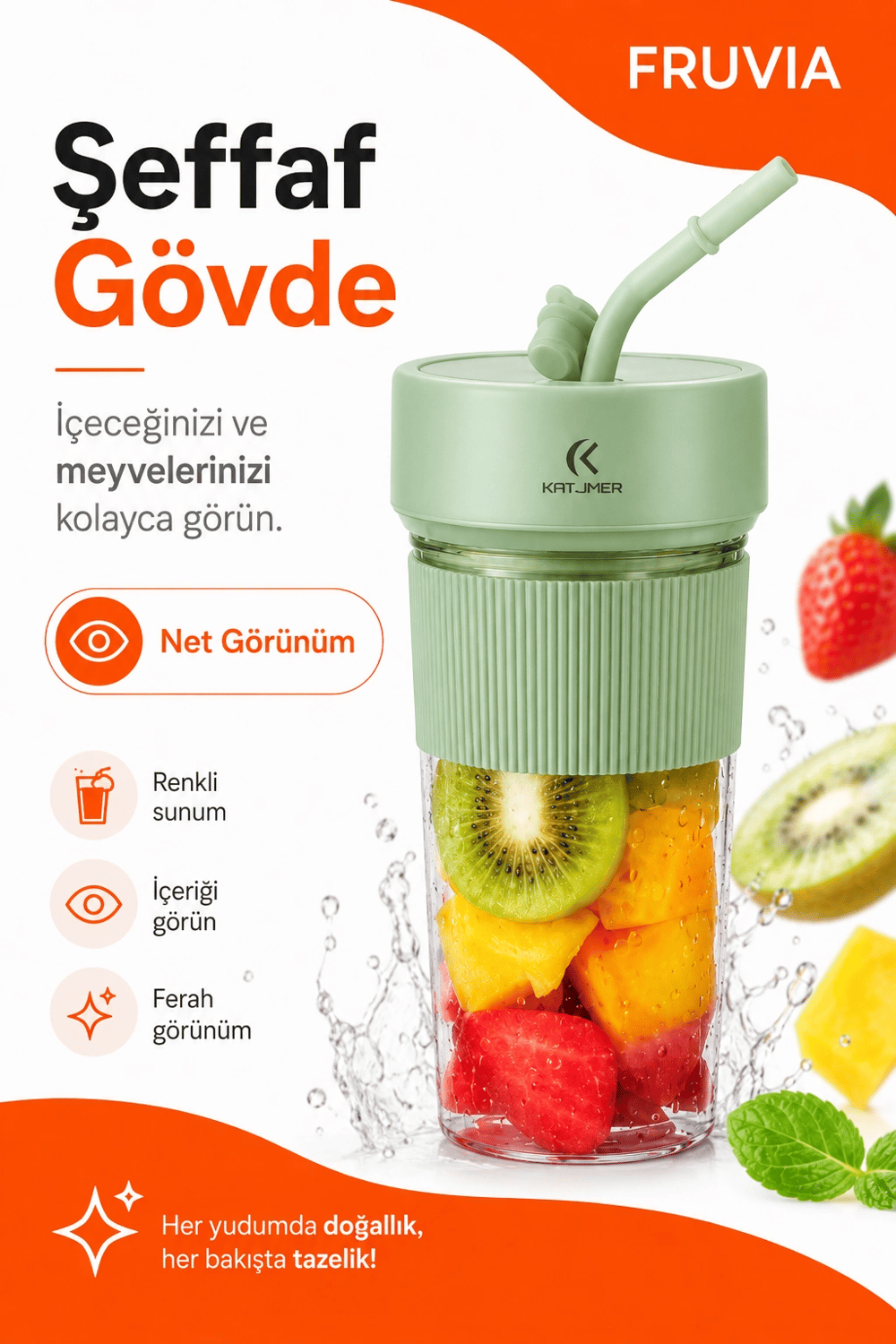 USB Şarjlı Mini Blender Meyve Sıkacağı Pipet Kapaklı Taşınabilir İçecek Haznesi
