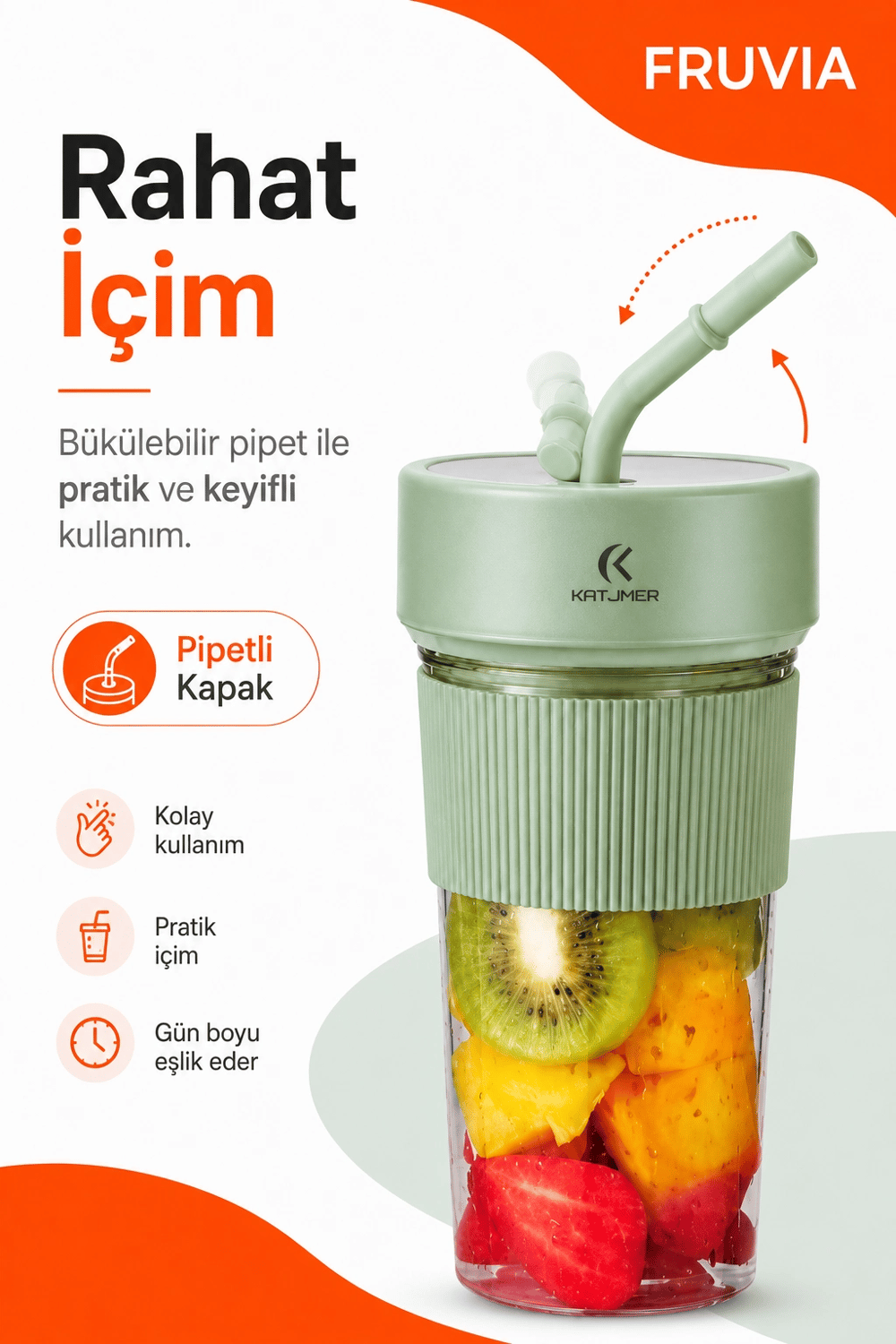 USB Şarjlı Mini Blender Meyve Sıkacağı Pipet Kapaklı Taşınabilir İçecek Haznesi