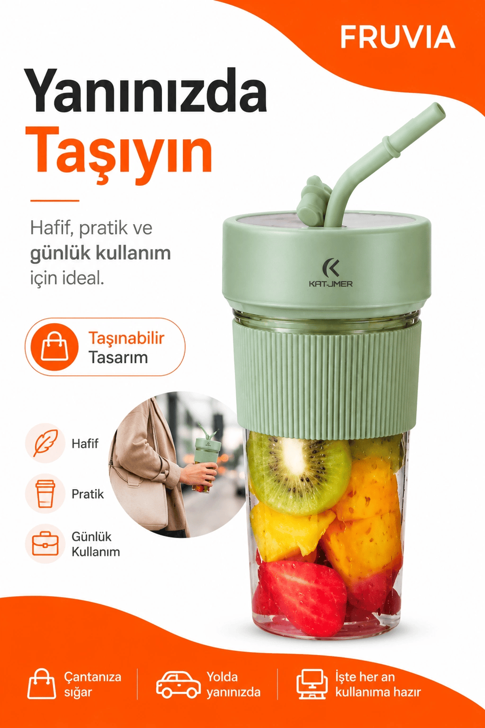 USB Şarjlı Mini Blender Meyve Sıkacağı Pipet Kapaklı Taşınabilir İçecek Haznesi