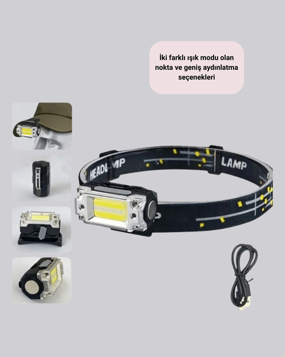 USB Şarjlı Mini LED KAFA Feneri 50m Odak 150m Geniş Aydınlatma Yeni Nesil