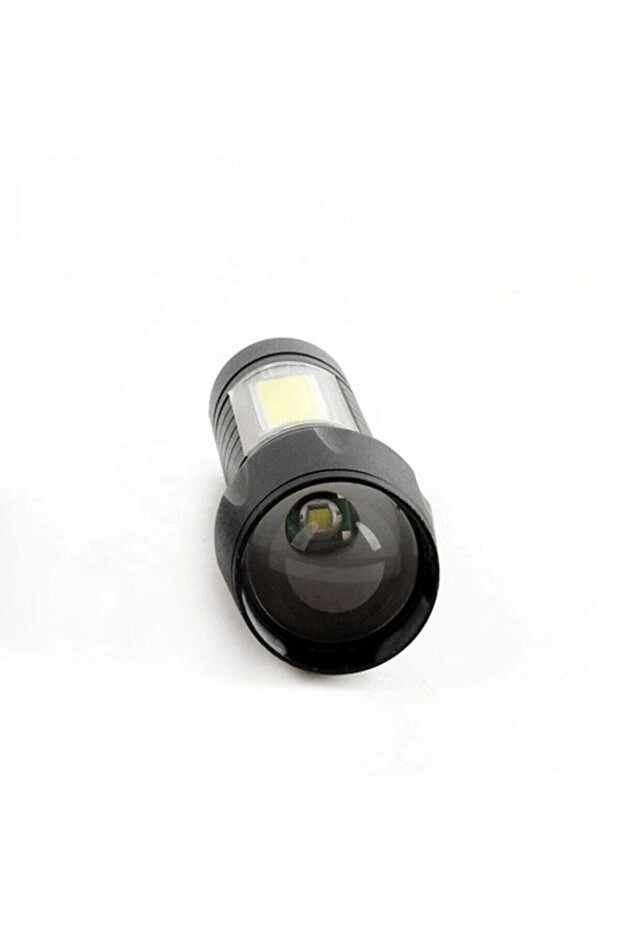 USB Şarjlı Zoomlu Mini El Feneri Q5 Güçlü Işık Yan COB LED SOS Mod Kutulu Şarj Kablolu Set