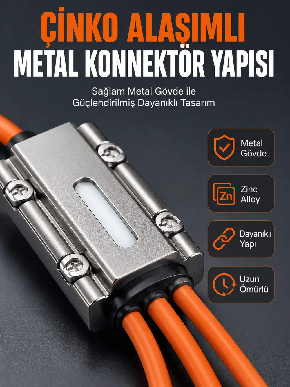USB Type-C, Lightning ve Micro USB Uyumlu 3ü 1 Arada Hızlı Şarj Kablosu