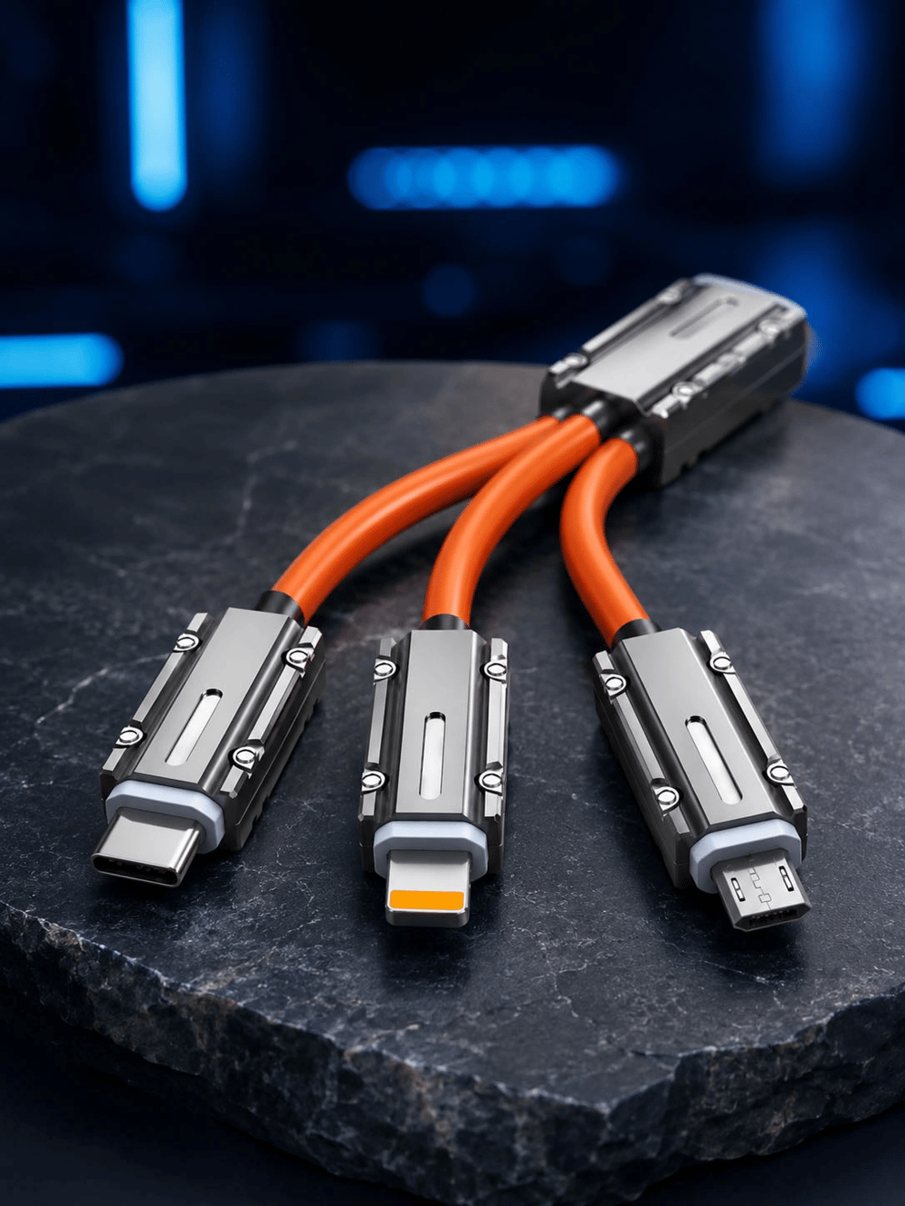 USB Type-C, Lightning ve Micro USB Uyumlu 3ü 1 Arada Hızlı Şarj Kablosu