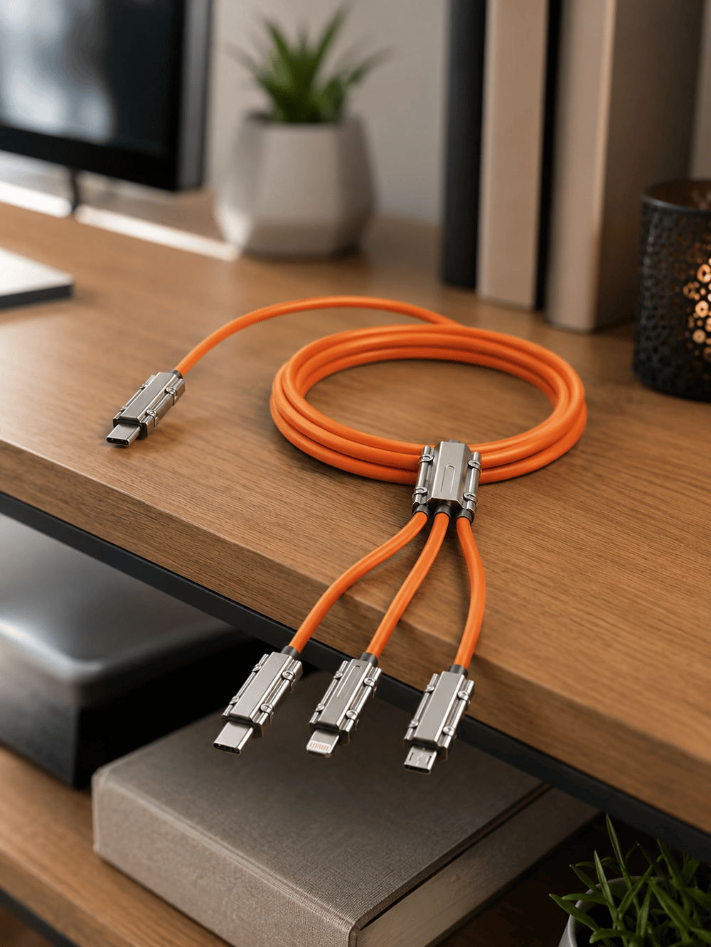 USB Type-C, Lightning ve Micro USB Uyumlu 3ü 1 Arada Hızlı Şarj Kablosu
