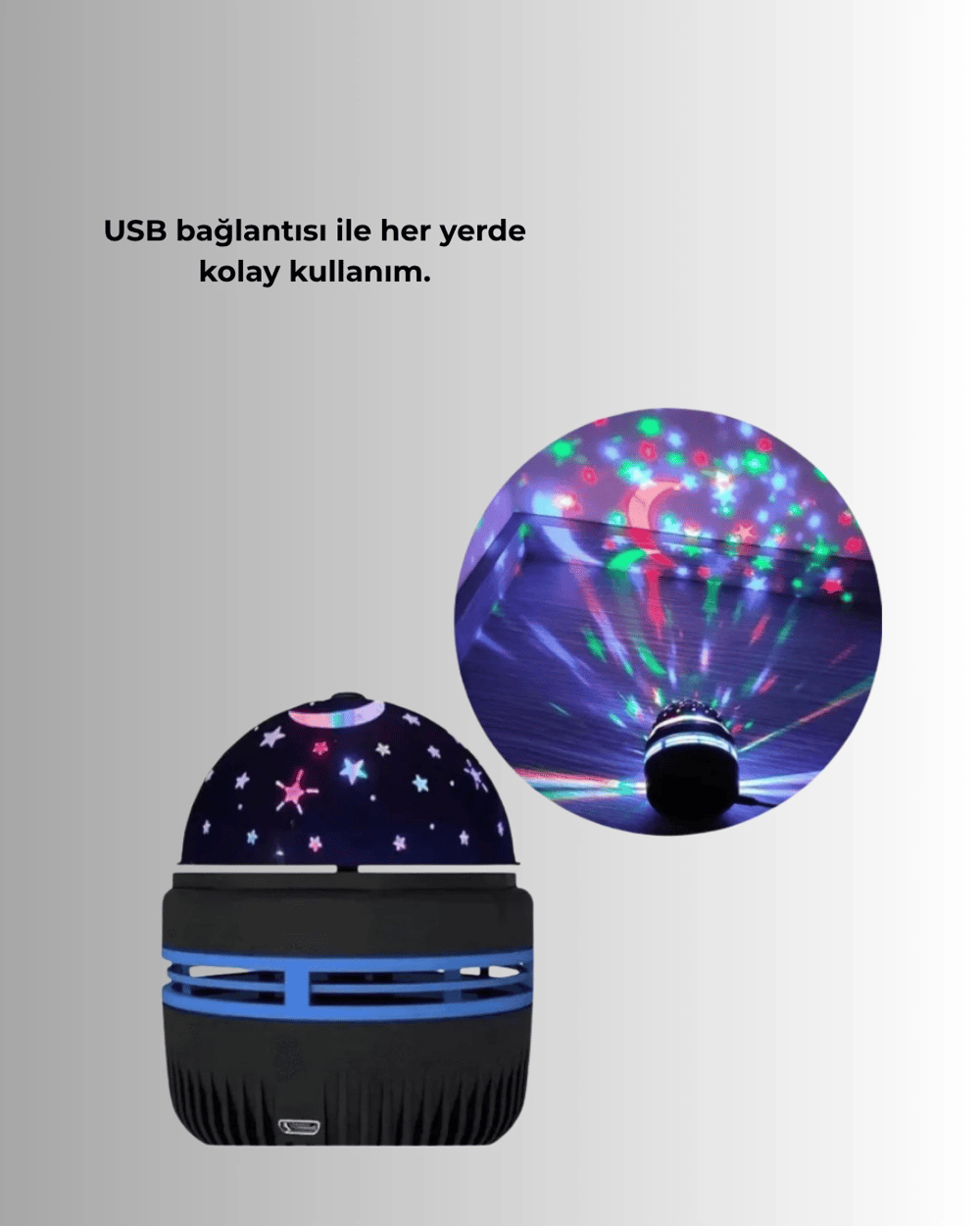 USB’li Yıldız Projektör Lamba – Döner Galaxy Işık Şovu, Çocuk ve Yetişkin Uyku Lambası