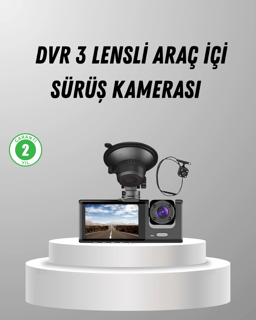 Üç Kameralı Araç DVR Full HD Gece Görüşlü ve 2 inç IPS Ekranlı