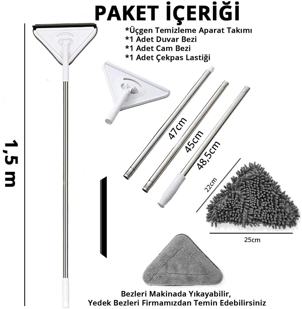 Üçgen Mop Cam Duvar Tavan Fayans Parke Temizleyici Mop (3936)