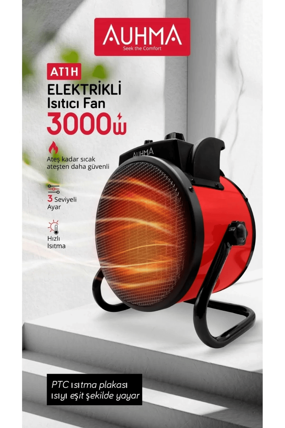 Ultra Güçlü 3000 Watt Taşınabilir Elektrikli Portatif Isıtıcı Soba Sıcak Hava Üfleyen Fan Radyatör