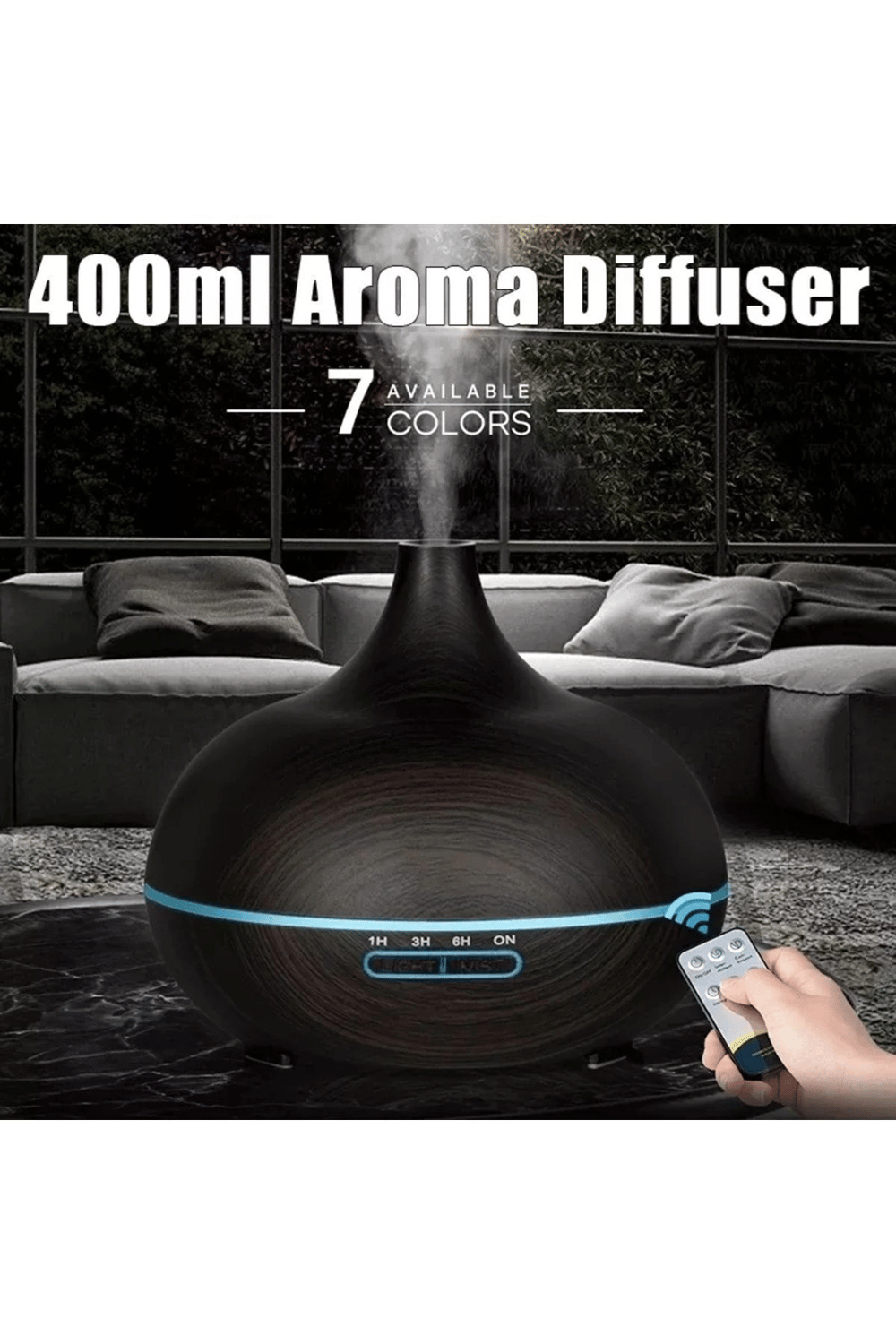 Ultrasonik ahşap desenli hava nemlendirici kumandalı aroma difüzörü 550 ml 7 renk led