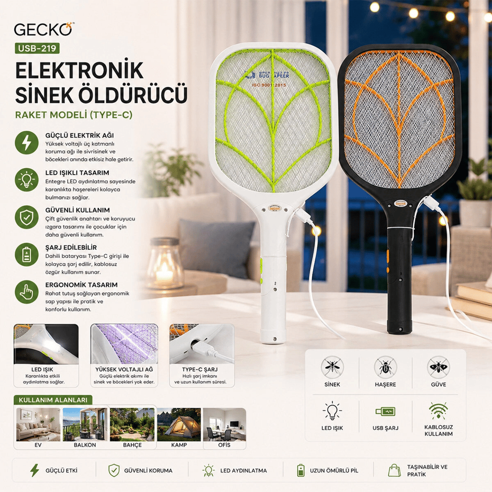Usb-219 Raket Modeli Type-c Elektronik Sinek Öldürücü Cız Makine Tgb-8097a Bx40