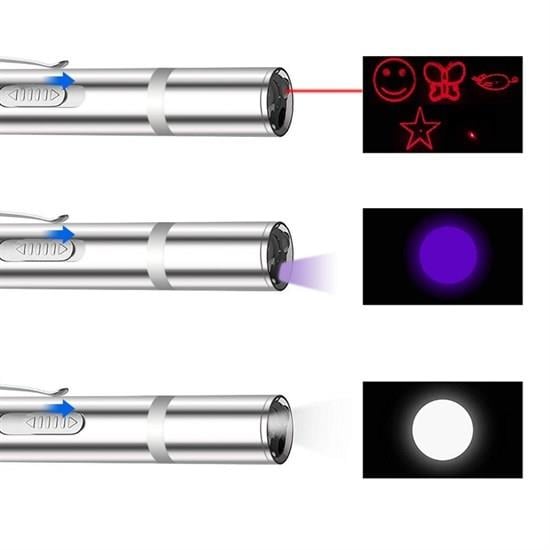 Usb İle Şarj Edilebilen 3In 1 Kırmızı Işık +Beyaz Led Meşale Işık + Uv El Feneri Kedi Lazeri (3936)