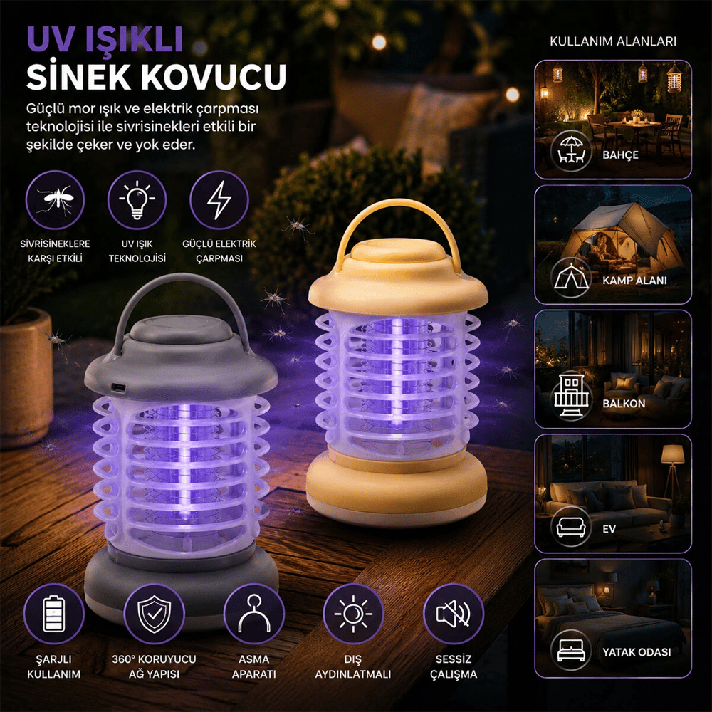 Usb Şarjlı - 2 Renk Işık Asma Aparat - Sessiz Çalışma Uv Işıklı Sinek Kovucu Hs-376 Bx40