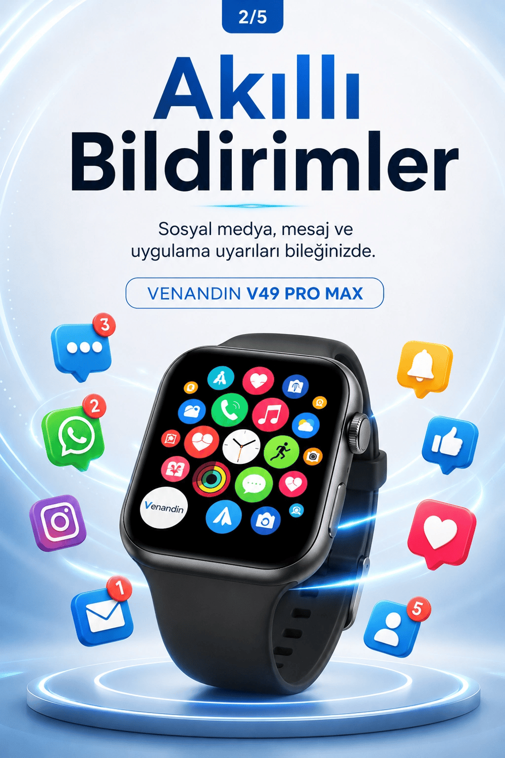 Uygulama Bildirimli Dokunmatik Akıllı Saat Kablosuz Şarjlı Şık Tasarımlı Model