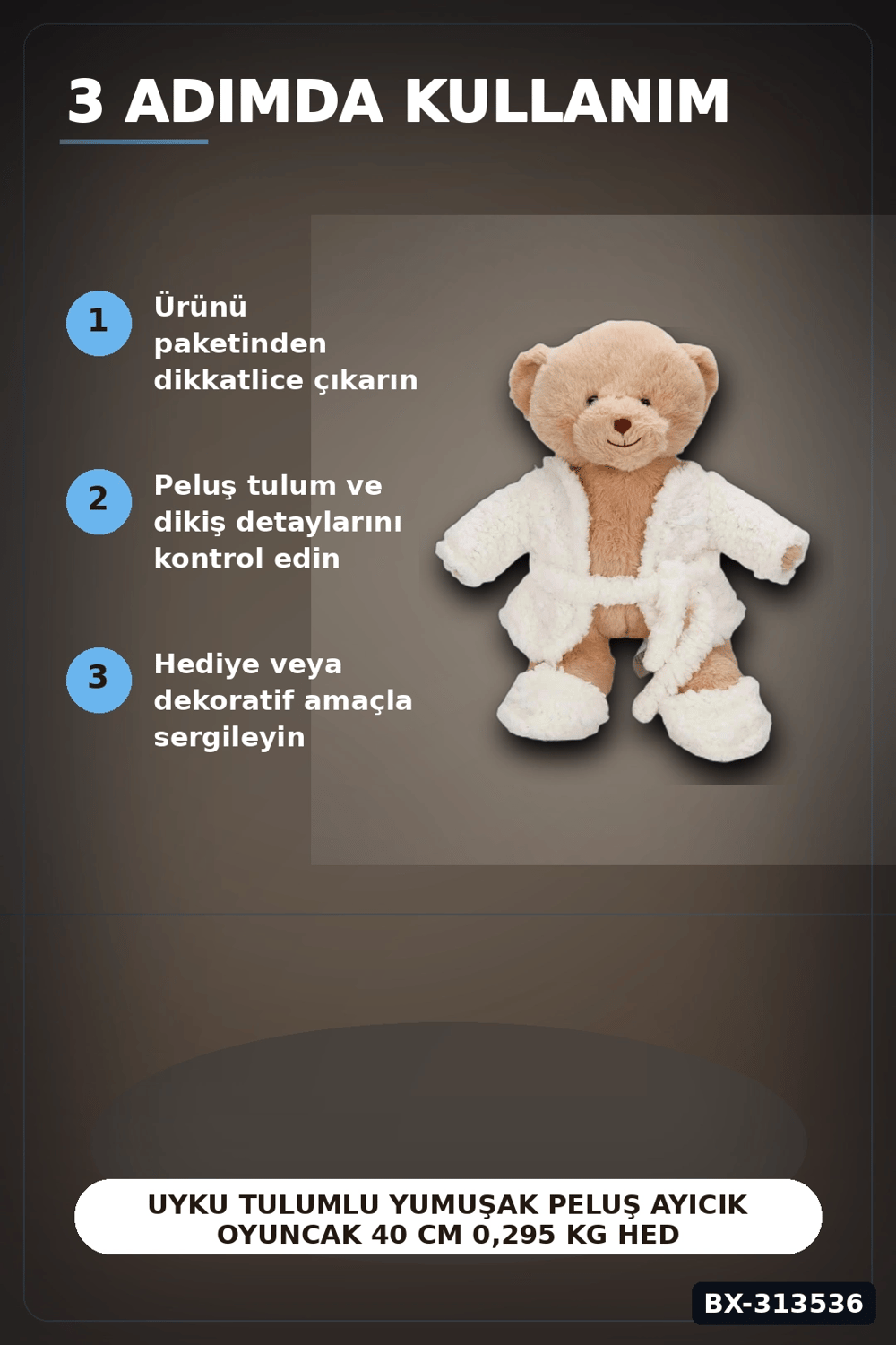 Uyku Tulumlu Yumuşak Peluş Ayıcık Oyuncak 40 cm 0,295 kg Hediye İçin Sevimli BX-313536