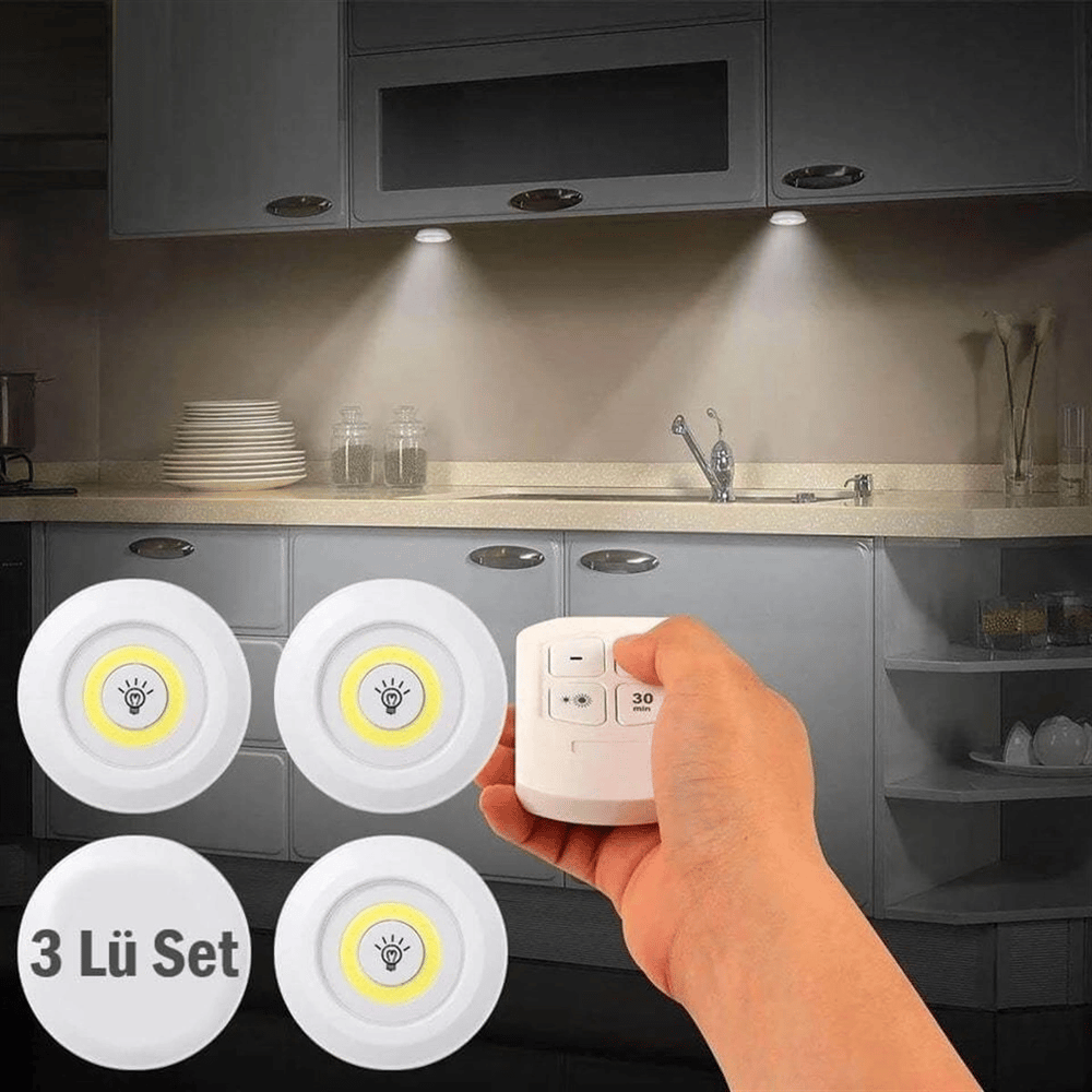 Uzaktan Kumandalı Yapışkanlı Kablosuz Pilli Led 3’lü Bx40