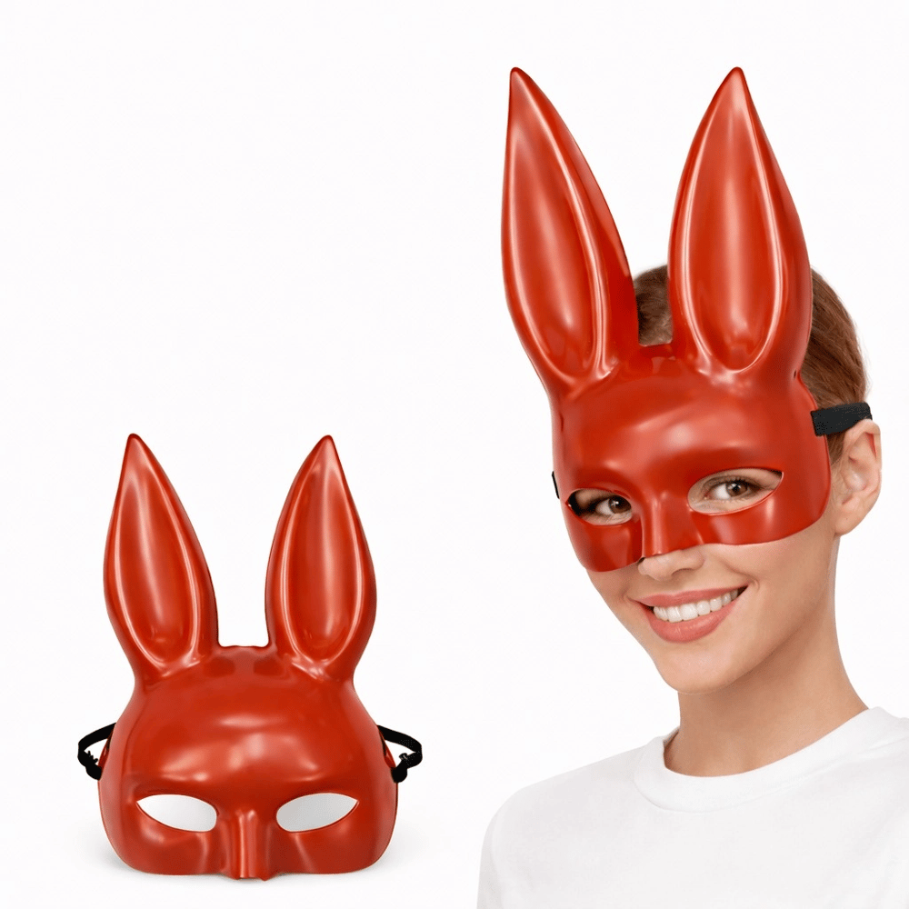 Uzun Kulaklı Kırmızı Lüks Tavşan Maskesi Bx40