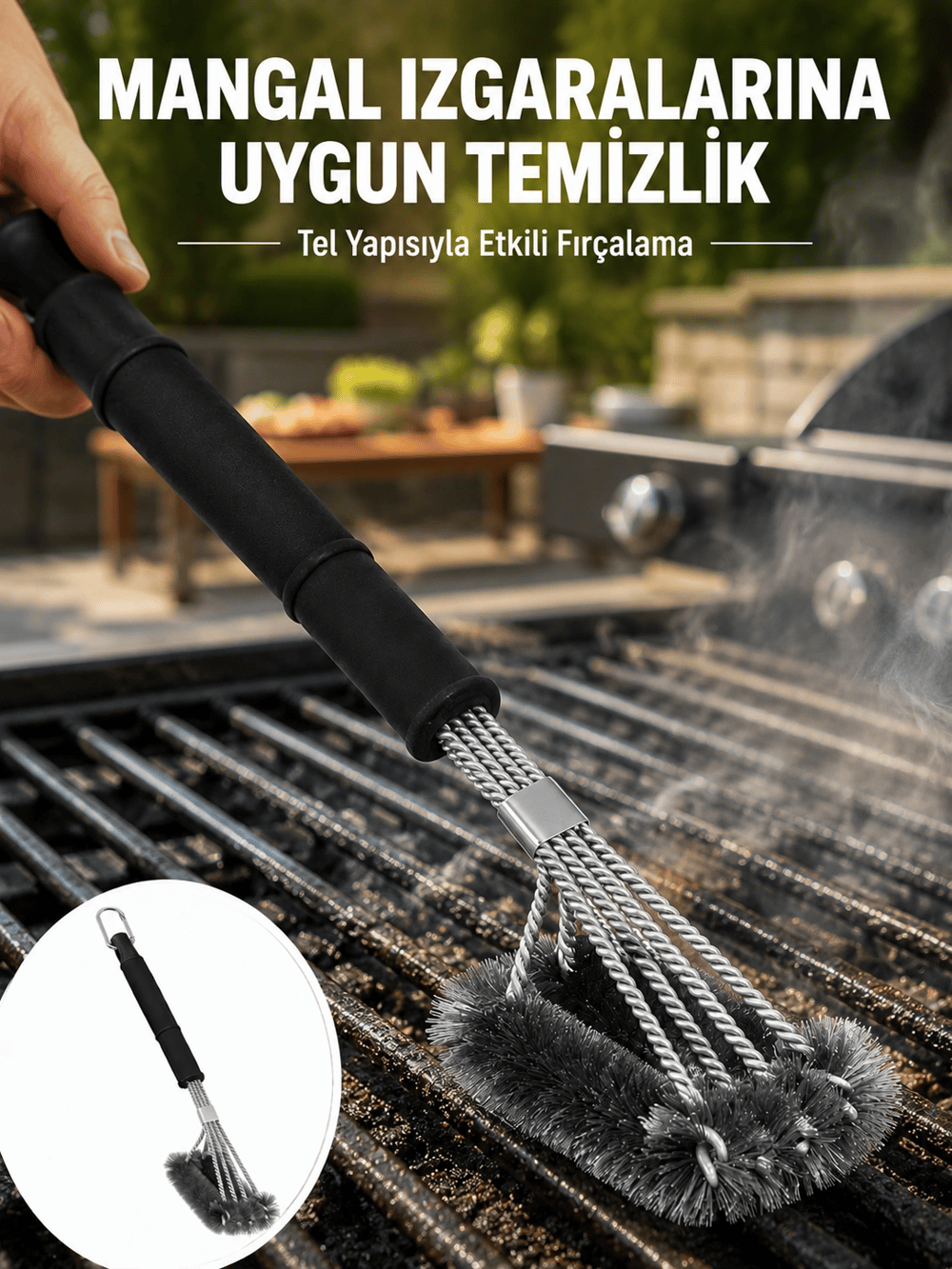 Uzun Saplı Izgara Temizleme Fırçası Çelik Telli Yeni Nesil