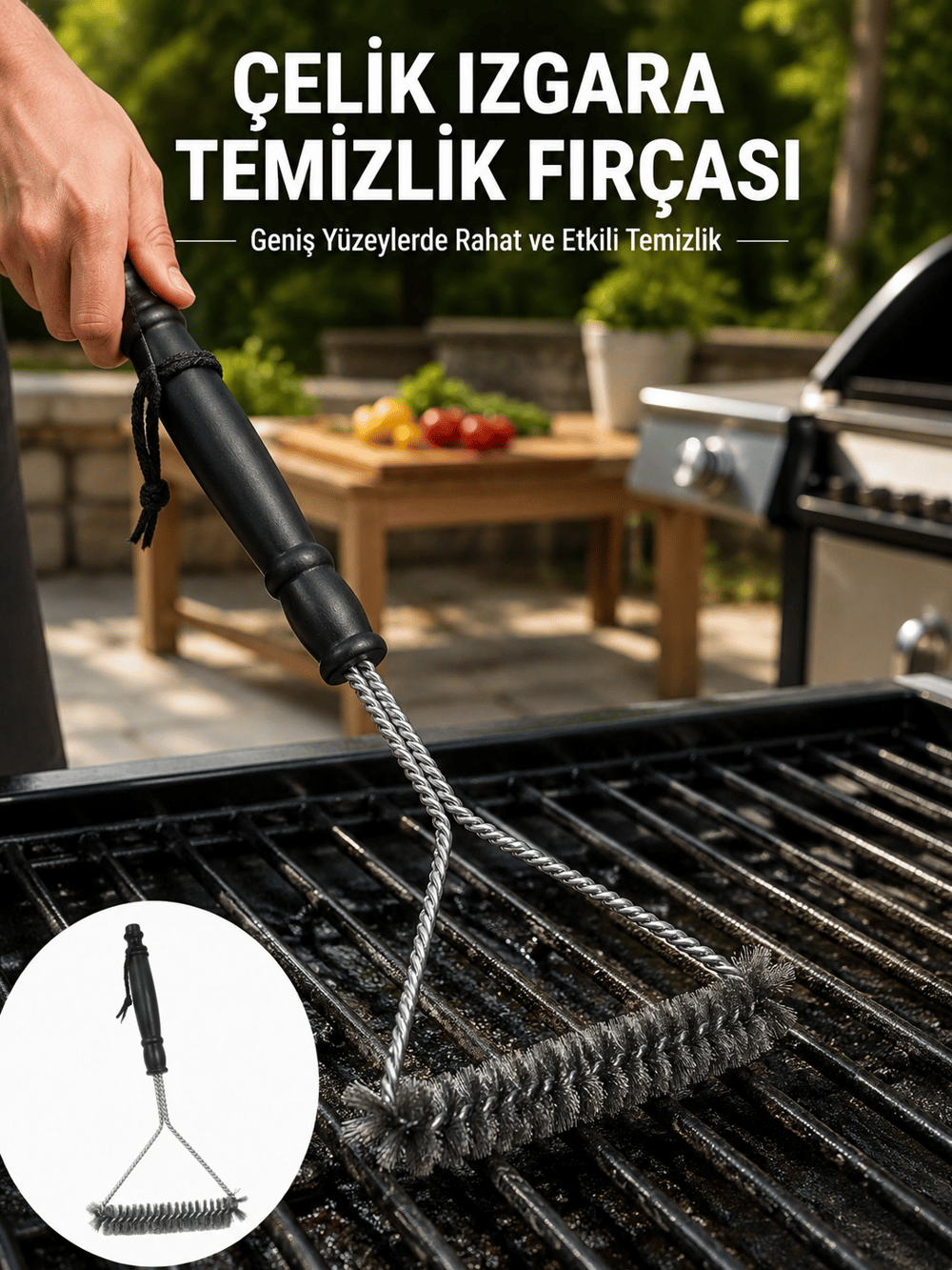 Uzun Saplı Paslanmaz Çelik Izgara Temizlik Fırçası Yeni Nesil